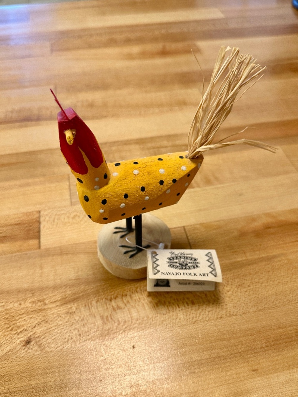 Fred Harvey Navajo folk art hand painted wood rooster w/COA by Dareen Herbert